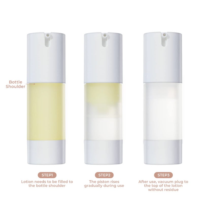 لونج واي زجاجة مضخة بدون هواء سعة 1 أونصة (30 مل) فارغة قابلة لإعادة الملء، حاويات أساس السفر، زجاجة مضخة مستحضرات التجميل بدون هواء لمطهر اليد، التونر، الجل، زيت الشعر، اللوشن وكريم الوجه (عبوة من 6 قطع، متجمد) - Image 4